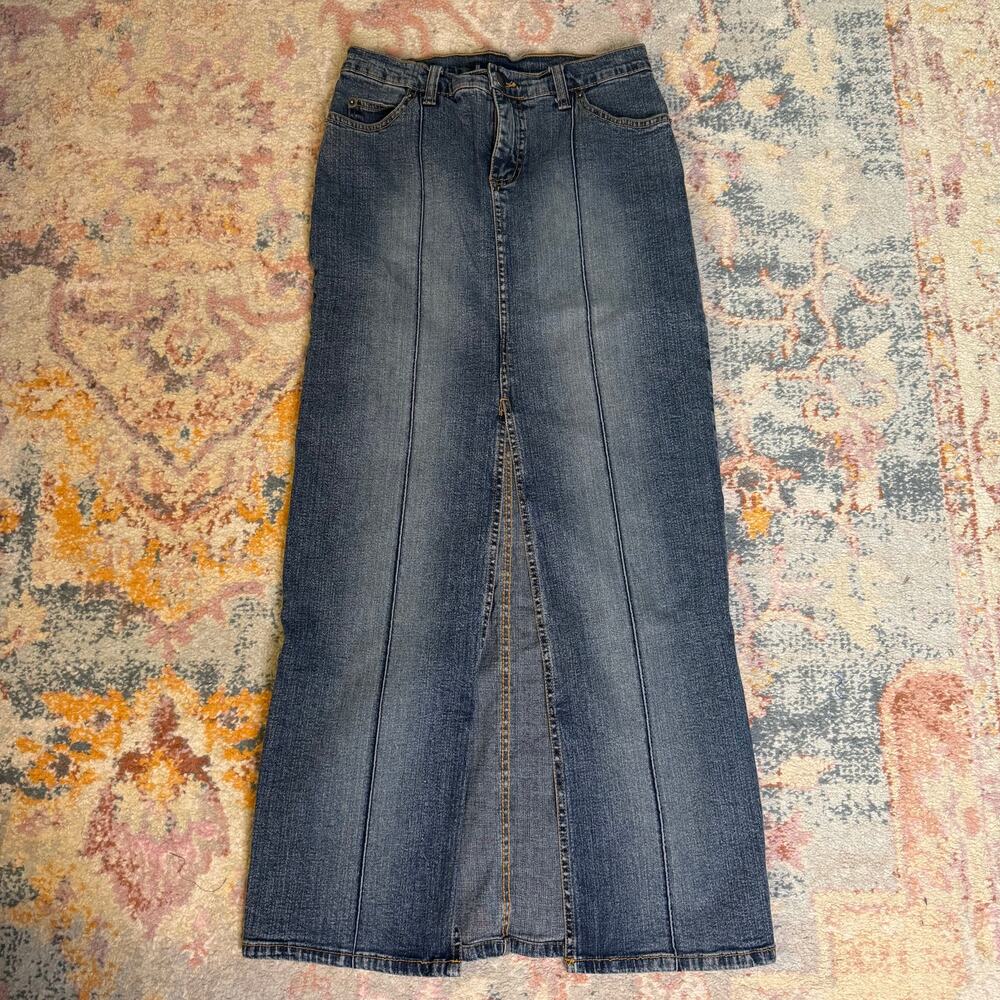 Vintage 90s / Y2K denim bodycon maxi skirt